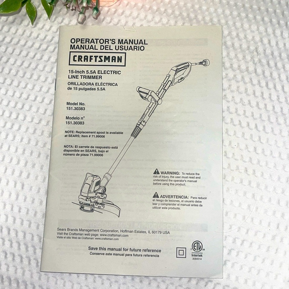 Craftsman Operators Manual Model Number151.30383 Electric Trimmer pre-owned